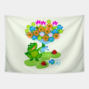 Frog with bouquet of flowers Tapestry