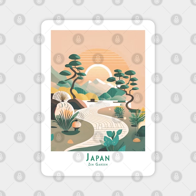 Serene Sunrise in a Japanese Zen Garden Magnet by POD24