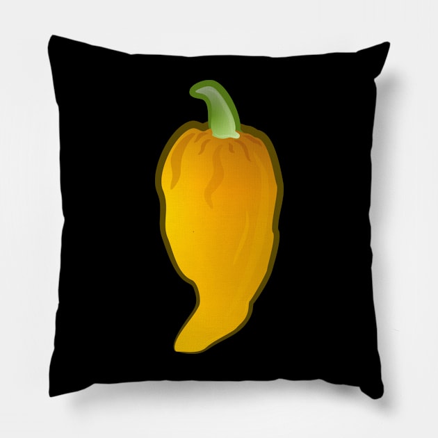 Yellow Ghost Chili Pepper Pillow by PCB1981