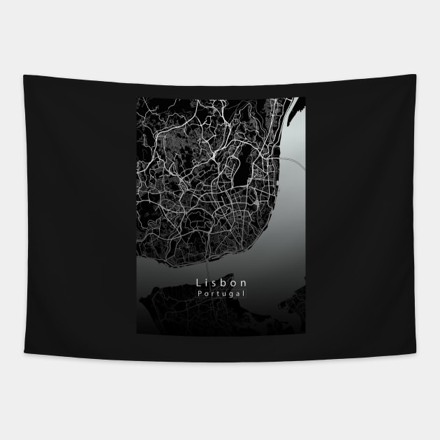 Lisbon Portugal City Map dark Tapestry by Robin-Niemczyk