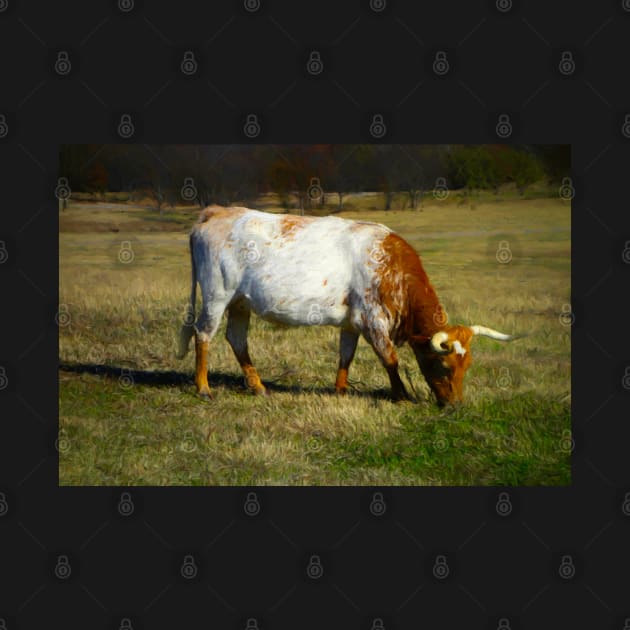 Longhorn Cow Grazing by art64