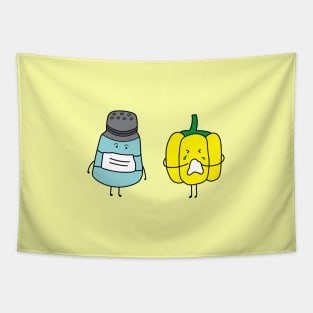 cute pepper bottle wearing mask with yellow pepper sneezing Tapestry