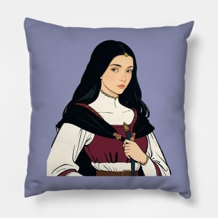 Lovely Medieval Noblewoman clutching her cloak Pillow