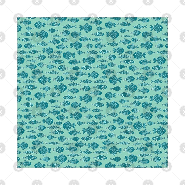 Teal Fishes On Turquoise by Sandra Hutter Designs