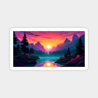 Sunset over Lakeside Landscape Magnet