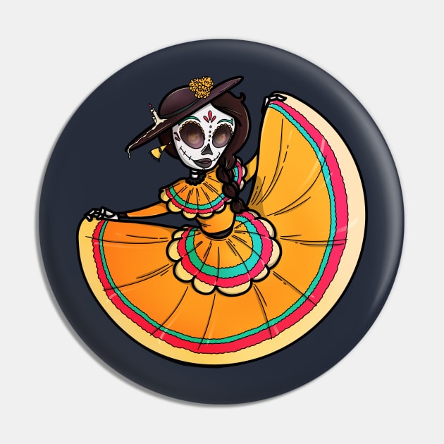 Day of the Dead Dancer Pin by candice-allen-art