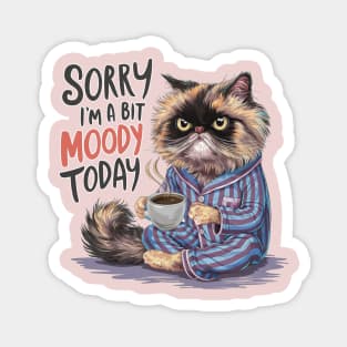 cool illustration of a Persian cat Exotic Shorthair drinking coffee Magnet