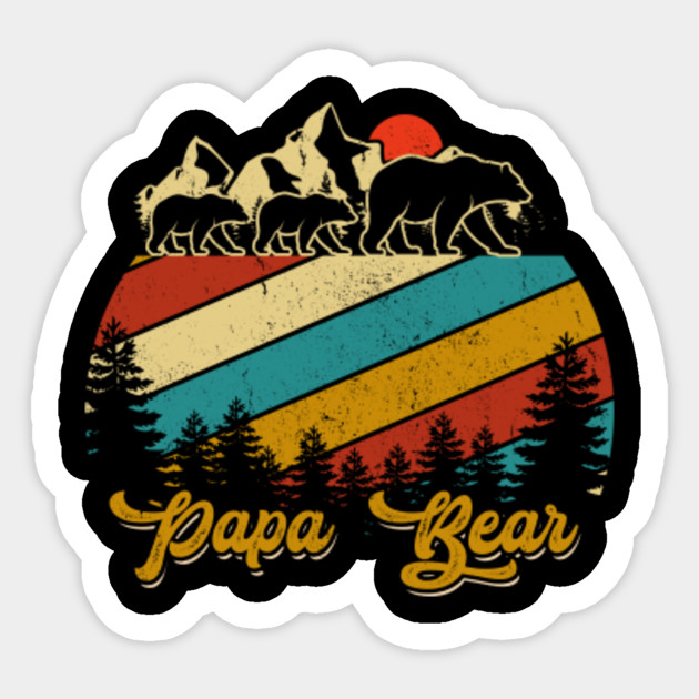 Papa Bear With 2 Cubs Twice Cute Gift Blessed Papa Family Bears Retro Vintage Matching Fam Sticker Teepublic