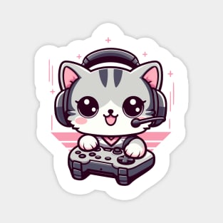 Gamer Kitty Kawaii Cat Playing Video Games Magnet