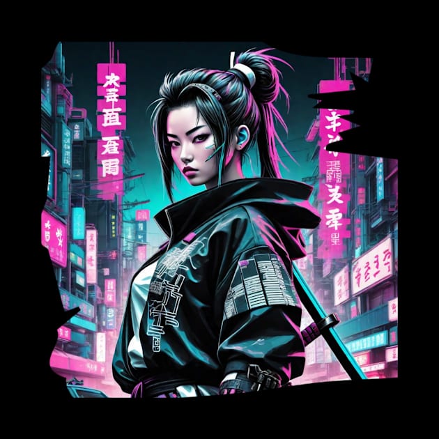 Futuristic Japanese Samura Girl -Cyberpunk Style by pibstudio. 