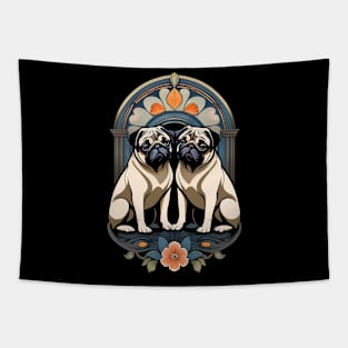 Art Nouveau Lover Pugs Dogs Art Tapestry