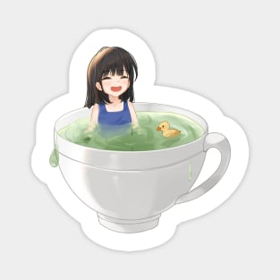 Cute Kawaii Anime Girl Is Bathing In Green Tea Cup Magnet