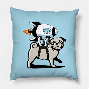 Pug with a goldfish in a rocket Pillow