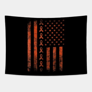 leukemia cancer awareness orange ribbon us flag Tapestry