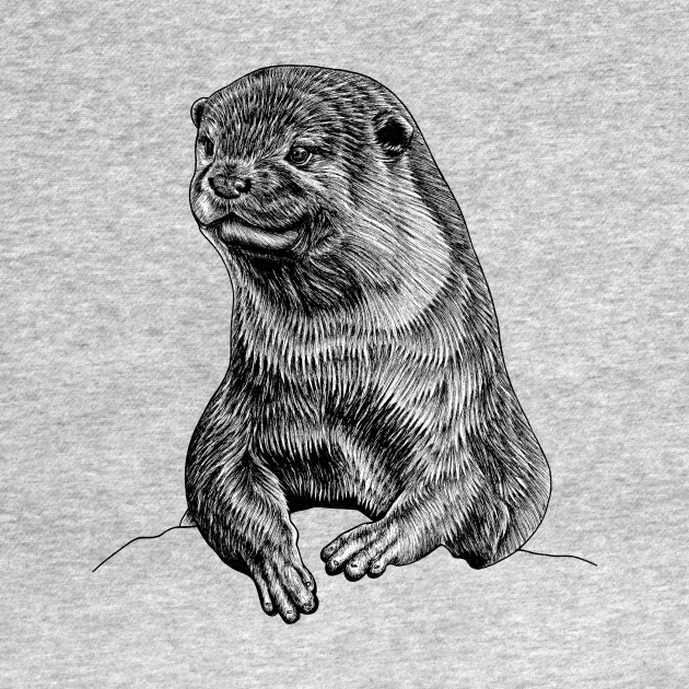 Disover Asian small clawed otter ink illustration - Otter - T-Shirt