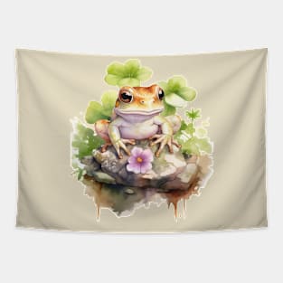Frog Cute Flower Watercolor Tapestry