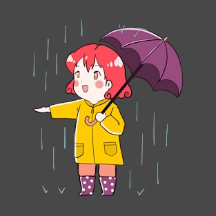 Cute Chibi Anime Girl Rainy Day Illustration T-Shirt