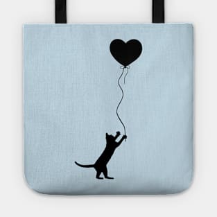 Cat Chasing a Heart Shaped Balloon Silhouette Tote