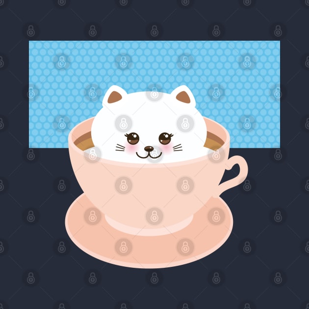 Cute Kawaii cat in pink cup of froth art coffee (1) by EkaterinaP