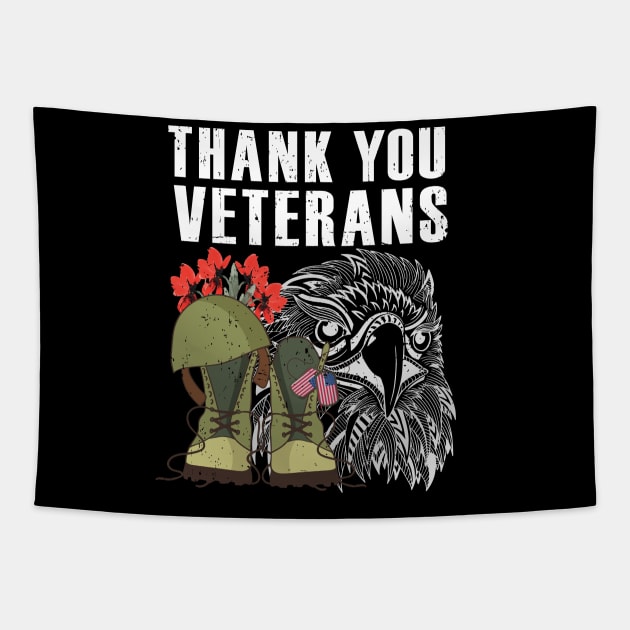 Thank You Veterans Poppy Flower Eagle Combat Boots Veteran Day Tapestry by alcoshirts