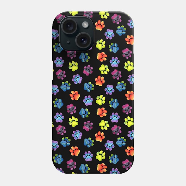 Black Rainbow Paw Print Pattern Phone Case by dragonstarart