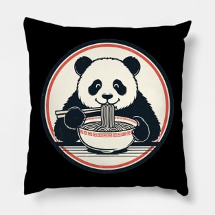 Panda Eating Ramen Retro Pillow