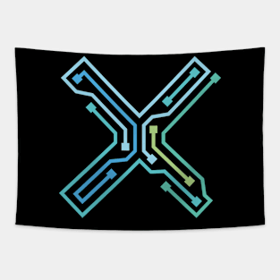 Alphabet X Circuit Typography Design Tapestry