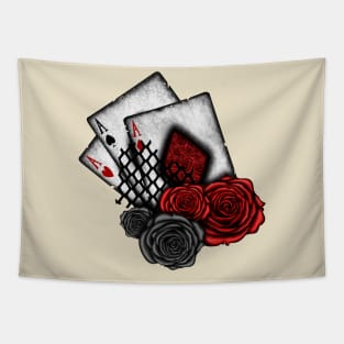 Playing Cards with Red Roses Tapestry