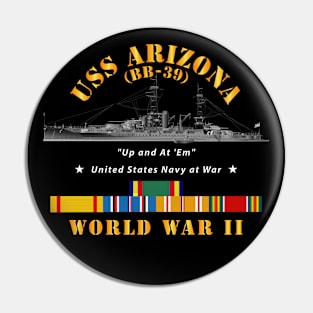 Battleship - USS Arizona WWII w SVC Ribbons Pin