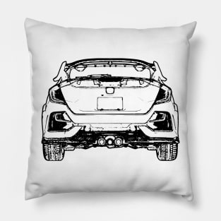 Civic Type R Back View Line Art Pillow