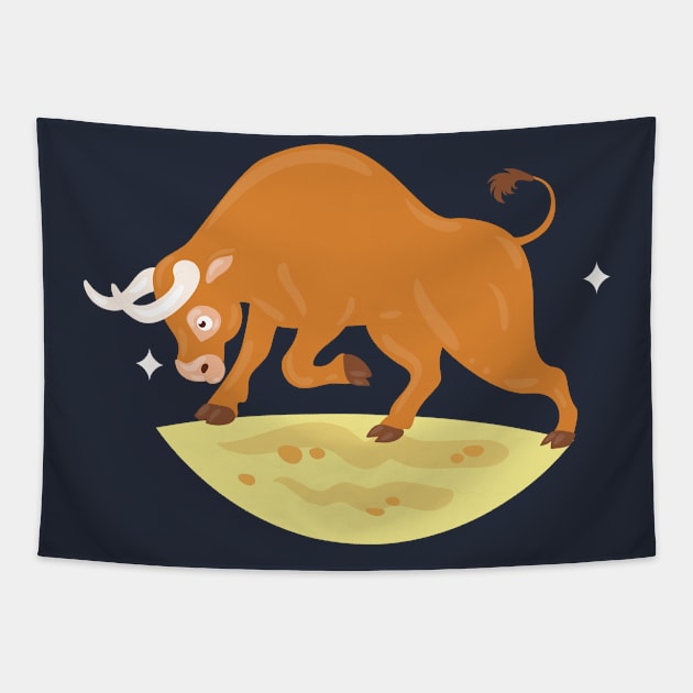 Bull Hand Drawn Cartoon Tapestry by Mako Design 