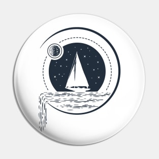 Creative Illustration In Geometric Style. Ship In The Ocean. Adventure, Travel And Nautical Pin