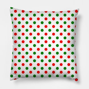 Christmas - Green and Red Polka Dots Pattern on White Background Pillow