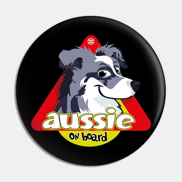 Aussie on Board - Blue Merle White Pin by DoggyGraphics