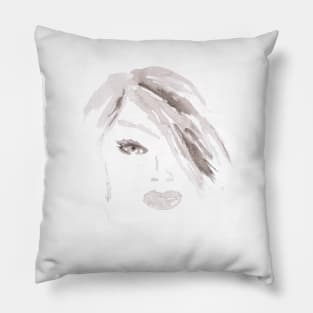 Woman face, portrait. Watercolor, art decoration, sketch. Illustration hand drawn modern painting Pillow