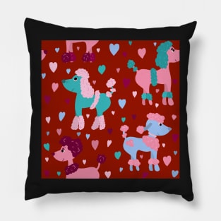 Colourful poodles with hearts repeat pattern Pillow