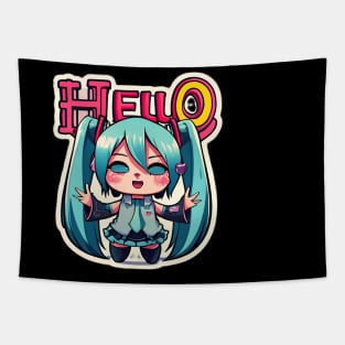 Cute Anime Blue Hair Hello Tapestry