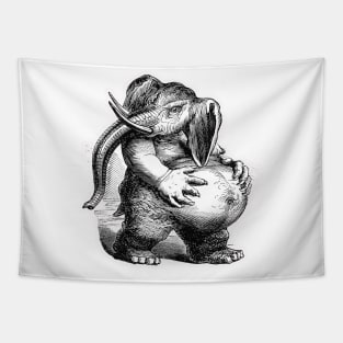 Paunchy elephant vintage drawing in black with white background Tapestry