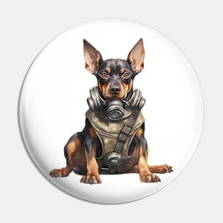 Doberman Pinscher Dog Wearing Gas Mask Pin