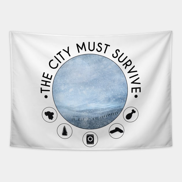 The city must survive original frostpunk inspired design Tapestry by sanastyle