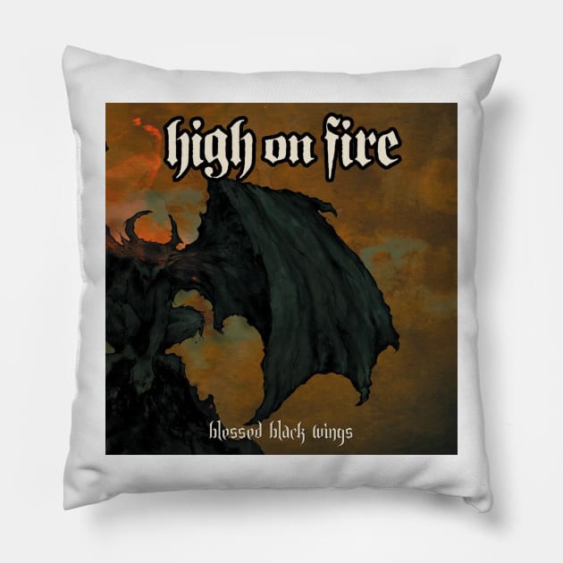 High On Fire Blessed Black Wings Pillow by Mey X Prints