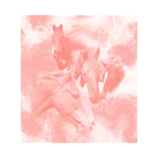 Horses and surreal mist in rose-pink and white T-Shirt