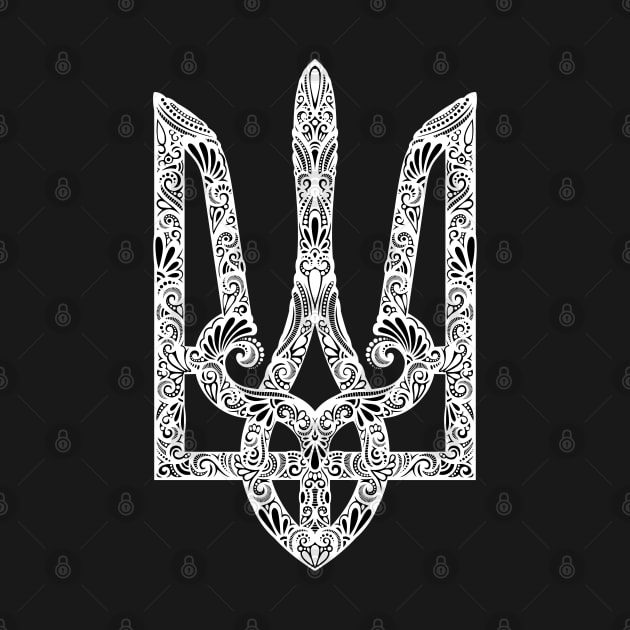 Ornate Ukrainian Trident, White Print by lissantee