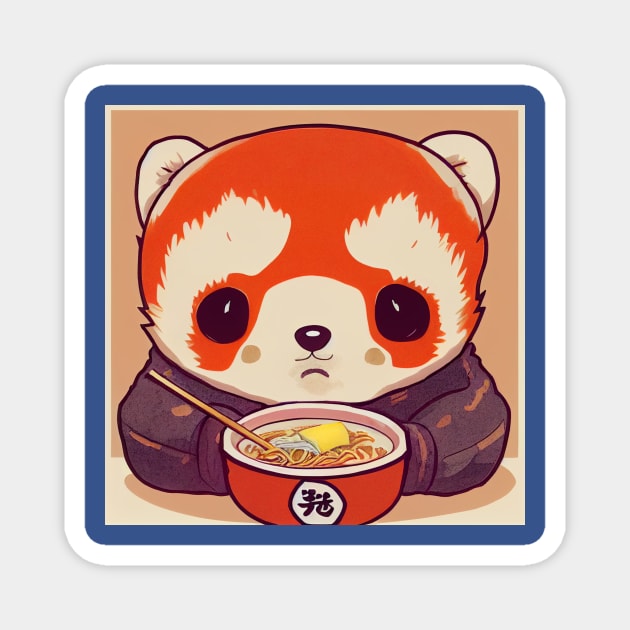 Kawaii Red Panda Eating Ramen Magnet by Grassroots Green