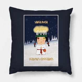 Greetingcard with the Santa Lucia bringing light in the darkness. Scandinavian tradition. Pillow