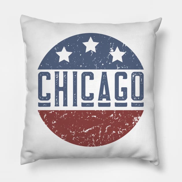 Chicago in Round Shaped American Flag Vintage Pillow by Inspire Enclave