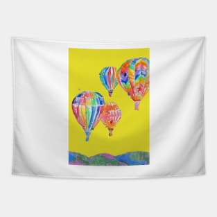 Hot Air Balloon Watercolor Painting on Yellow Balloons Tapestry