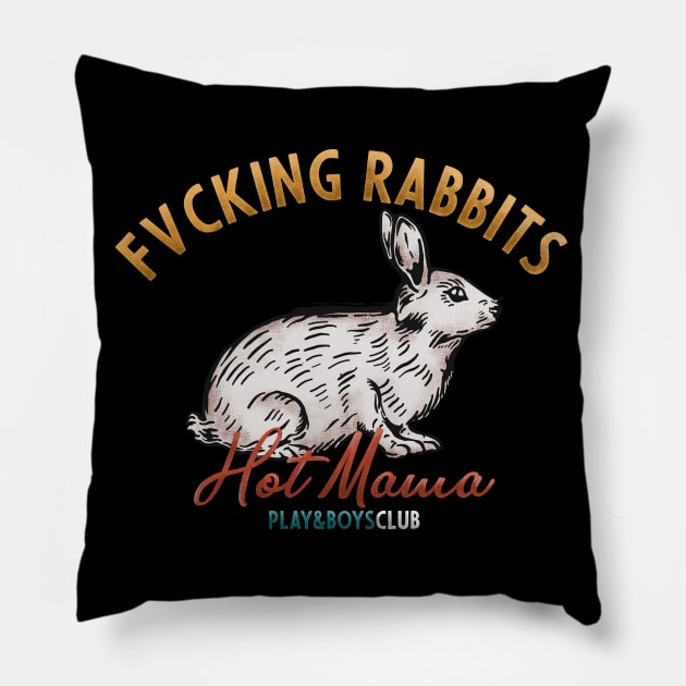 Rabbits Vintage Drawing Pillow by Merchsides