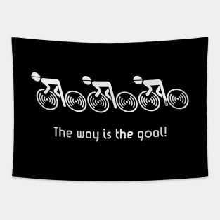 The Way Is The Goal! (3 Racing Cyclists / Bike / White) Tapestry