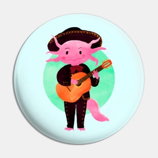 Axolotl with mariachi costume playing the guitar, Digital Art illustration Pin